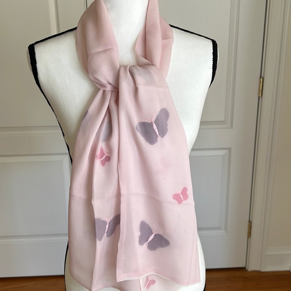 Chiffon scarf with embroidered detail on butterfly print
